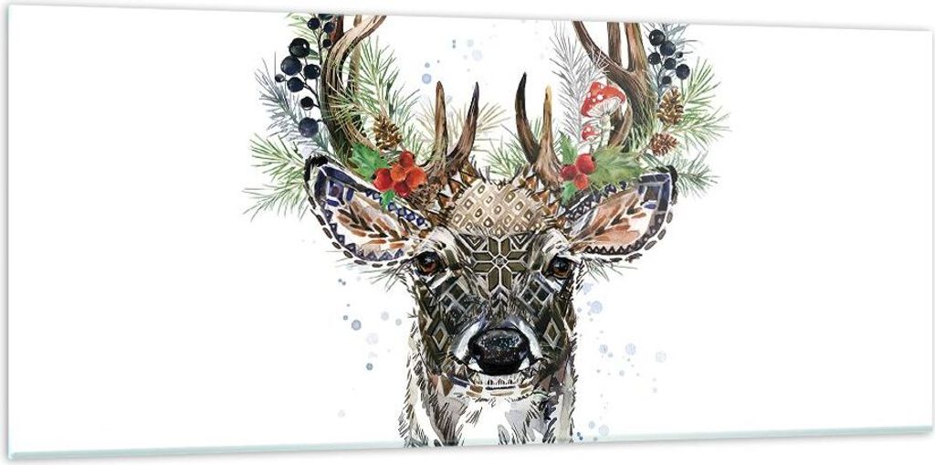 Bilder auf glas - Einteilig - Surrealismus Hirsch Boho - 120x50cm - Glasbilder - Wandbilder - Bilder - zum Aufhängen bereit - Wanddekoration aus G...