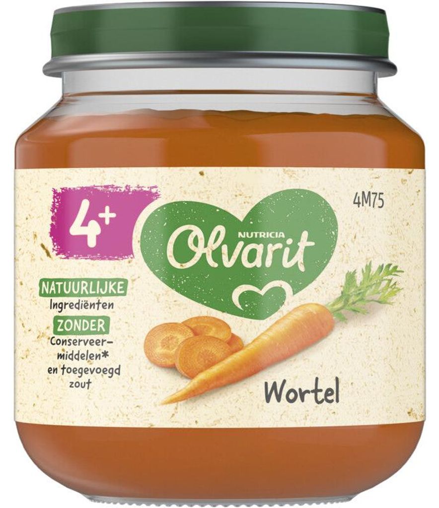 Olvarit babyvoeding Wortel, vanaf 4 maanden, 125g - Productafbeelding 