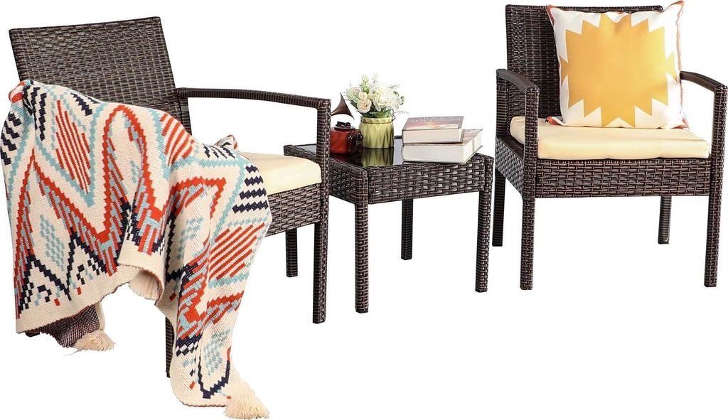 Balkonmöbel Santadi Polyrattan 2-Sitzer Set mit 2 Stühlen, Produktbild 