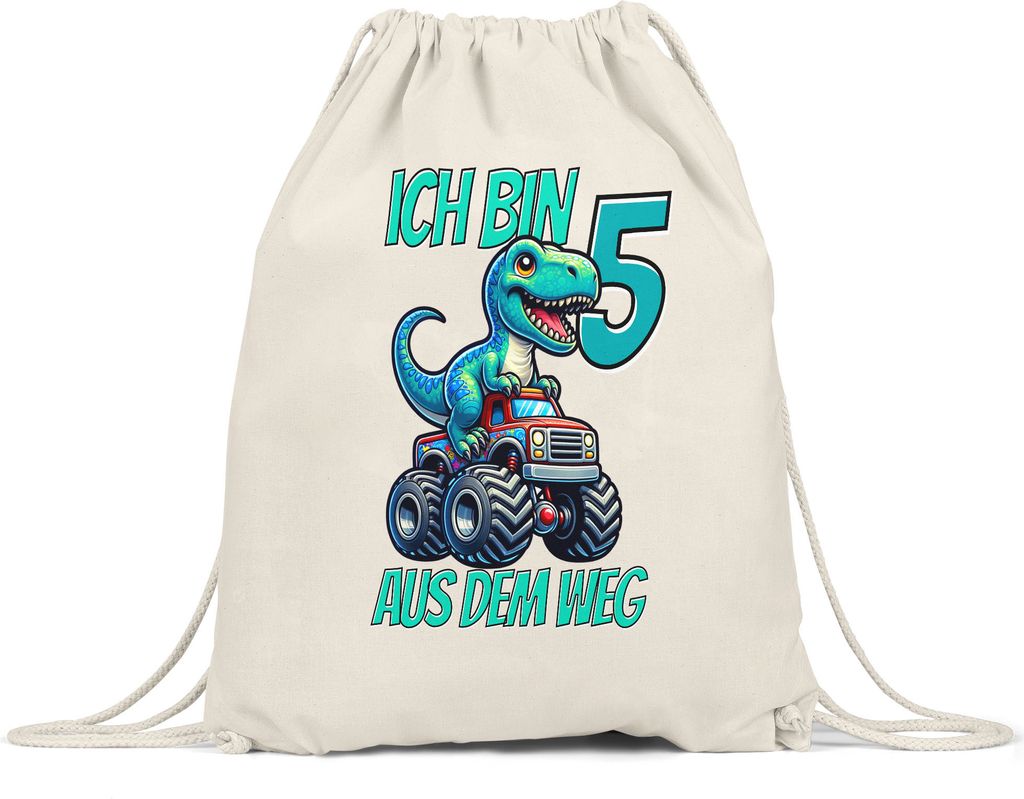 Kinder 5. Geburtstag Turnbeutel Dino Dinosaurier Auto 5 Jahre Junge Monstertruck