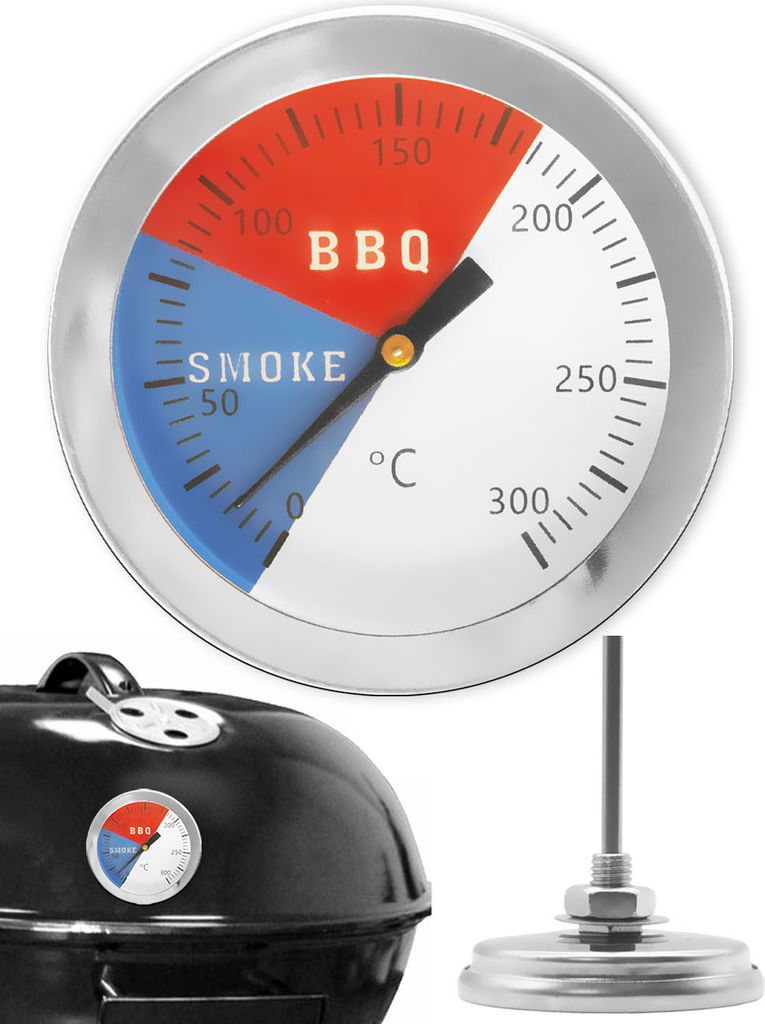 HomeTools.eu - Temperatur-Beständiges, analoges BBQ Grill-Thermometer Koch-Thermometer, zum Nachrüsten für BBQ Smoker Grill Töpfe Bräter Rä...