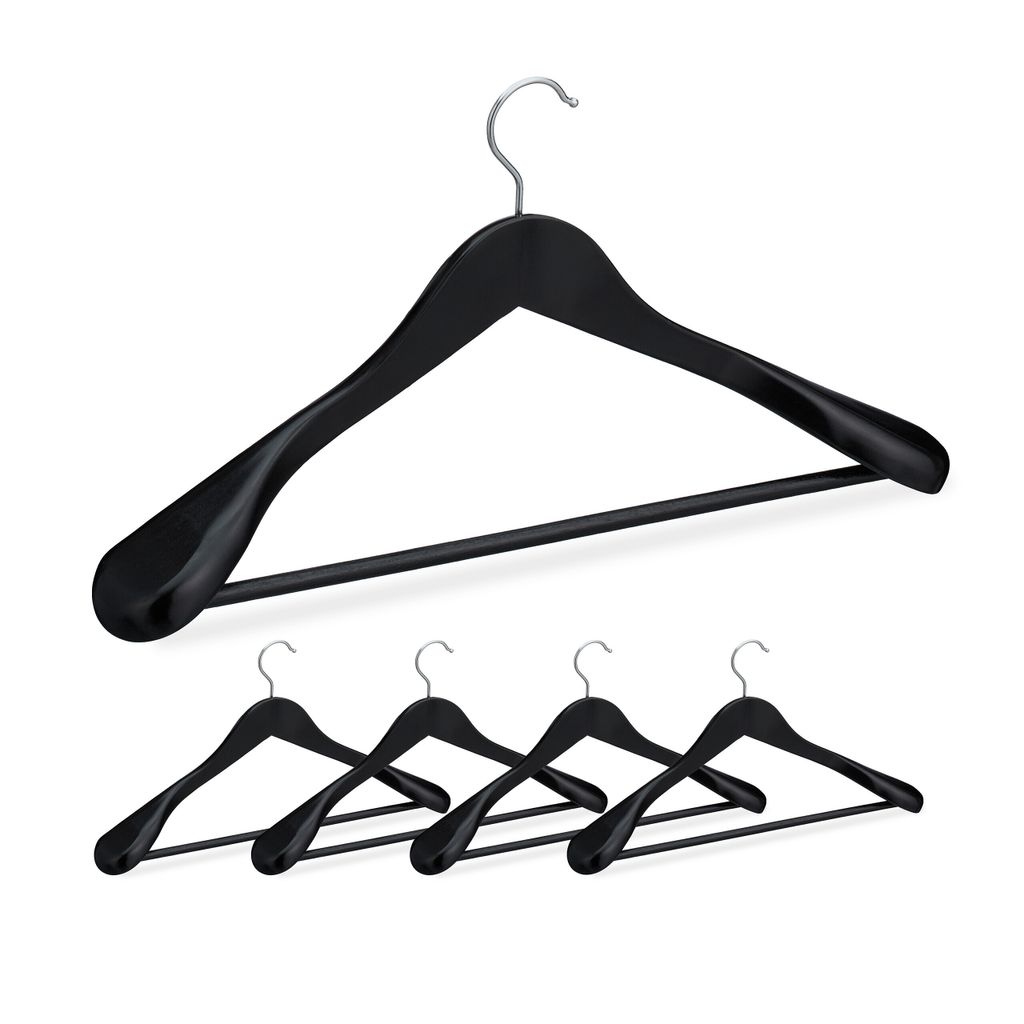 Kleiderbügel Holz - Set von 5 - Breite Schultern - Hosenbügel - Schwarz