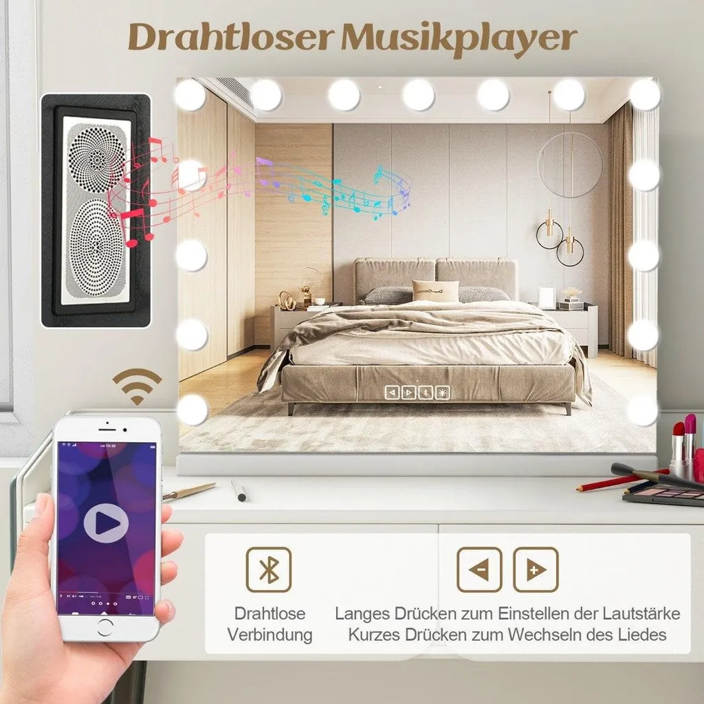 Miroir Hollywood LED pour chambre avec Bluetooth, parfait pour se maquiller - 5
