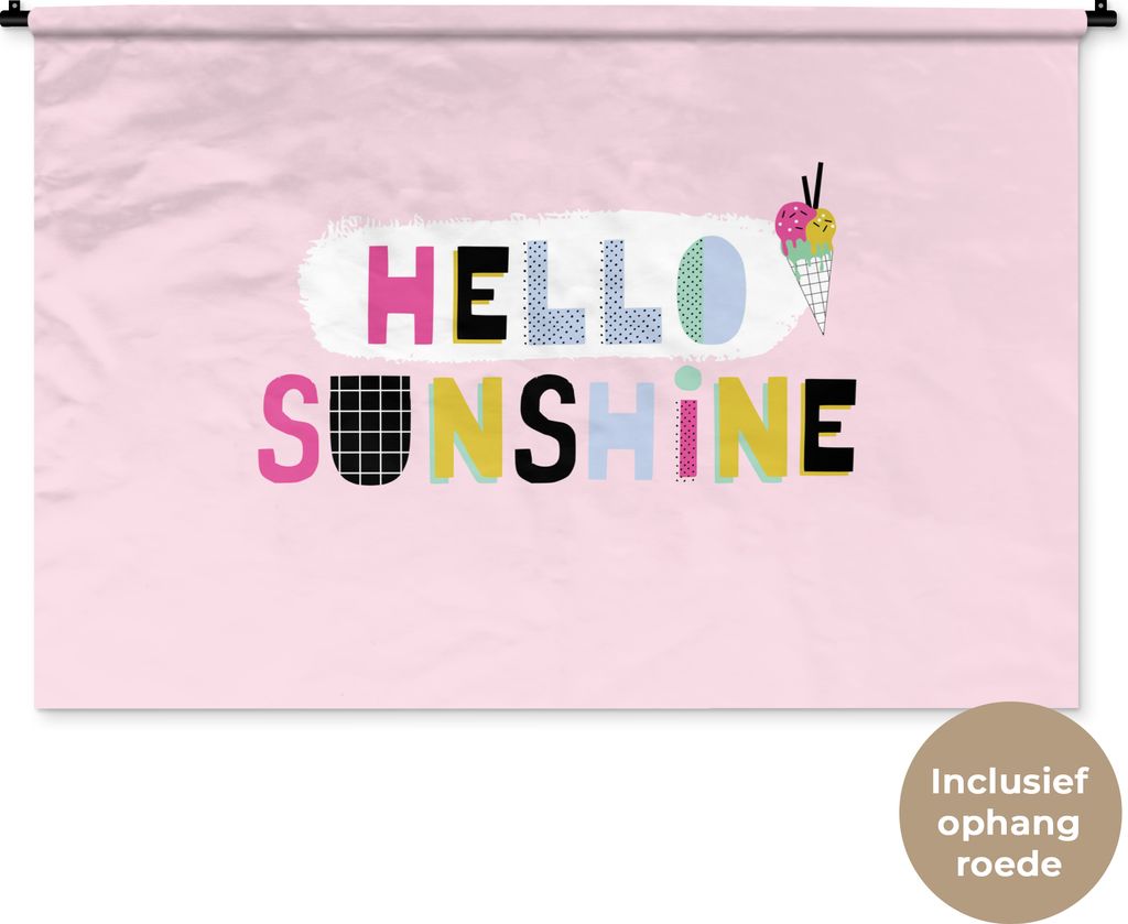 MuchoWow Wandteppich Wandbehang Sommer - Eiscreme - Rosa 150x100 cm Tapisserie Dekoration Wandtuch - Waschbar - Tapisserien - Wand-Decke