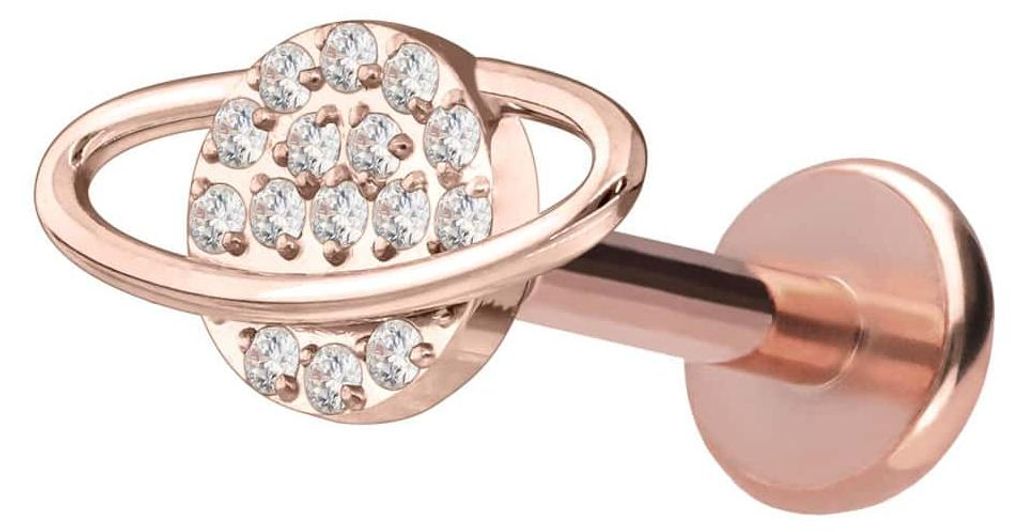 Ohrpiercing, Nasenpiercing Titan Labret mit Push Fit KRISTALLPLANET RoséGold Stablänge: 8mm | Stabstärke: 1,2mm