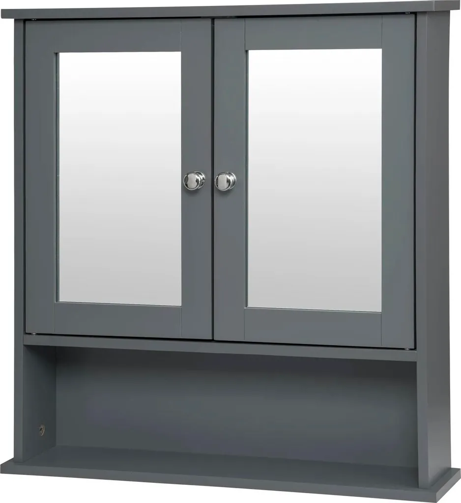 Meuble miroir de salle de bain gris avec étagère réglable en bois MDF