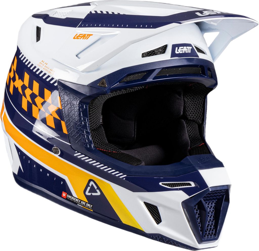 Leatt 8.5 V26 Motocross Helm mit Brille, weiß/blau/orange, M (57/58)