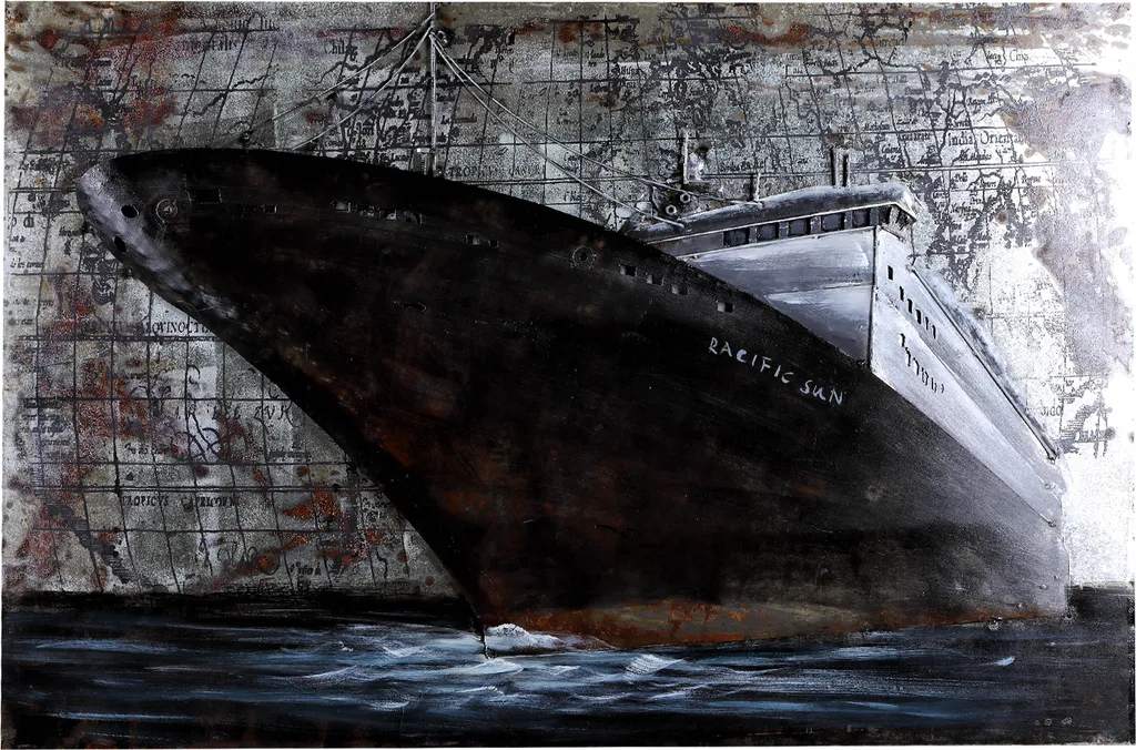 Tableau Métal Relief 3D Bateau Cruiser 2441 - Fait Main 120x80 cm