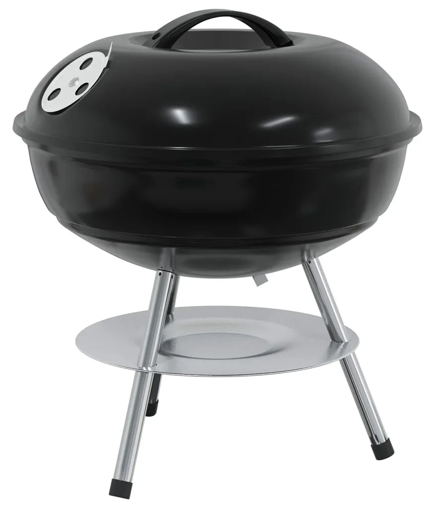 Barbecue Charbon de Bois Portable Noir 36,5cm Idéal Camping et Pique-nique