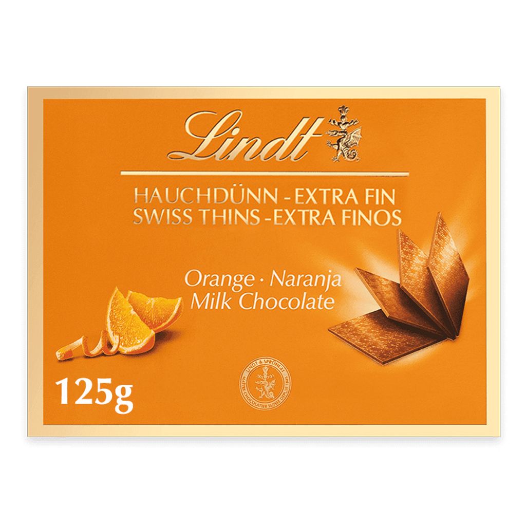 Lindt THINS mliečna čokoláda s pomarančovou príchuťou 125g Obrázok produktu 