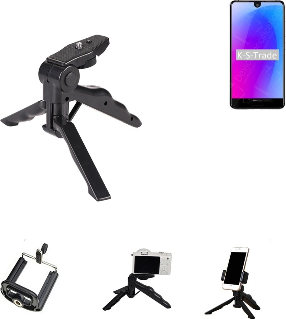 K-S-Trade Stativ Tisch-Ständer Dreibein Handy-Stativ Ständer kompatibel mit Sharp Aquos S3 mini Mini-Stativ Smartphone Tripod Handy-Stativ aus