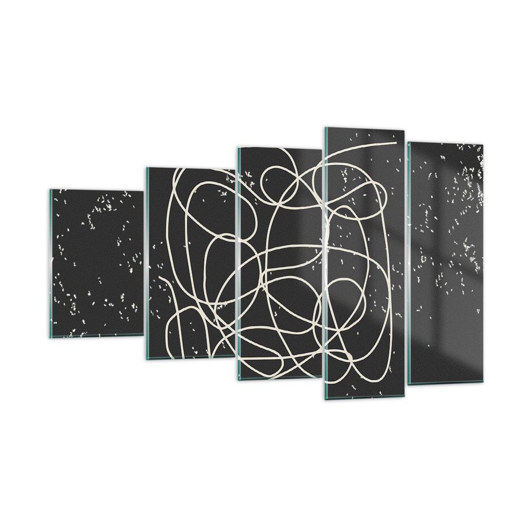 Bilder auf glas - 5 Teile - Modern Linie Schwarz - 100x60cm - Glasbilder - Wandbilder - Bilder - zum Aufhängen bereit - Wanddekoration aus Glas - ...