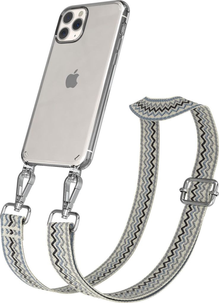 Apple iPhone 11 Pro Chain Eyelets Slim Neck Strap Set Wave Style 07 Beige/Blue 03 Metall Silver