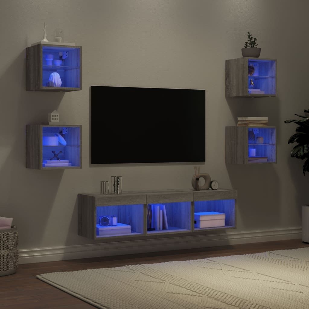 Maison Exclusive - 7-tlg. Wohnwand mit LED-Beleuchtung Grau Sonoma Holzwerkstoff