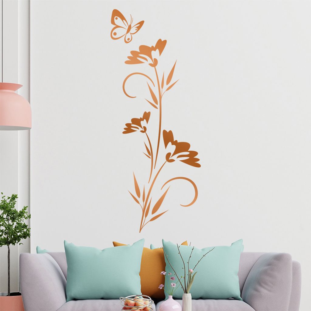 Schmetterling schwebt über Blüte Wandtattoo in 6 Größen - Wandaufkleber Wall Sticker - Dekoration, Küche, Wohnzimmer, Schlafzimmer, Badezimmer