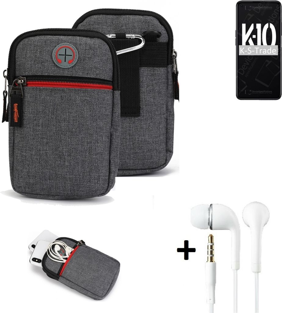 K-S-Trade Gürteltaasche + Kopfhörer kompatibel mit Oppo K10 Handy Tasche Holster Schutz Hülle Handy Hülle grau Zusatzfächer 1x