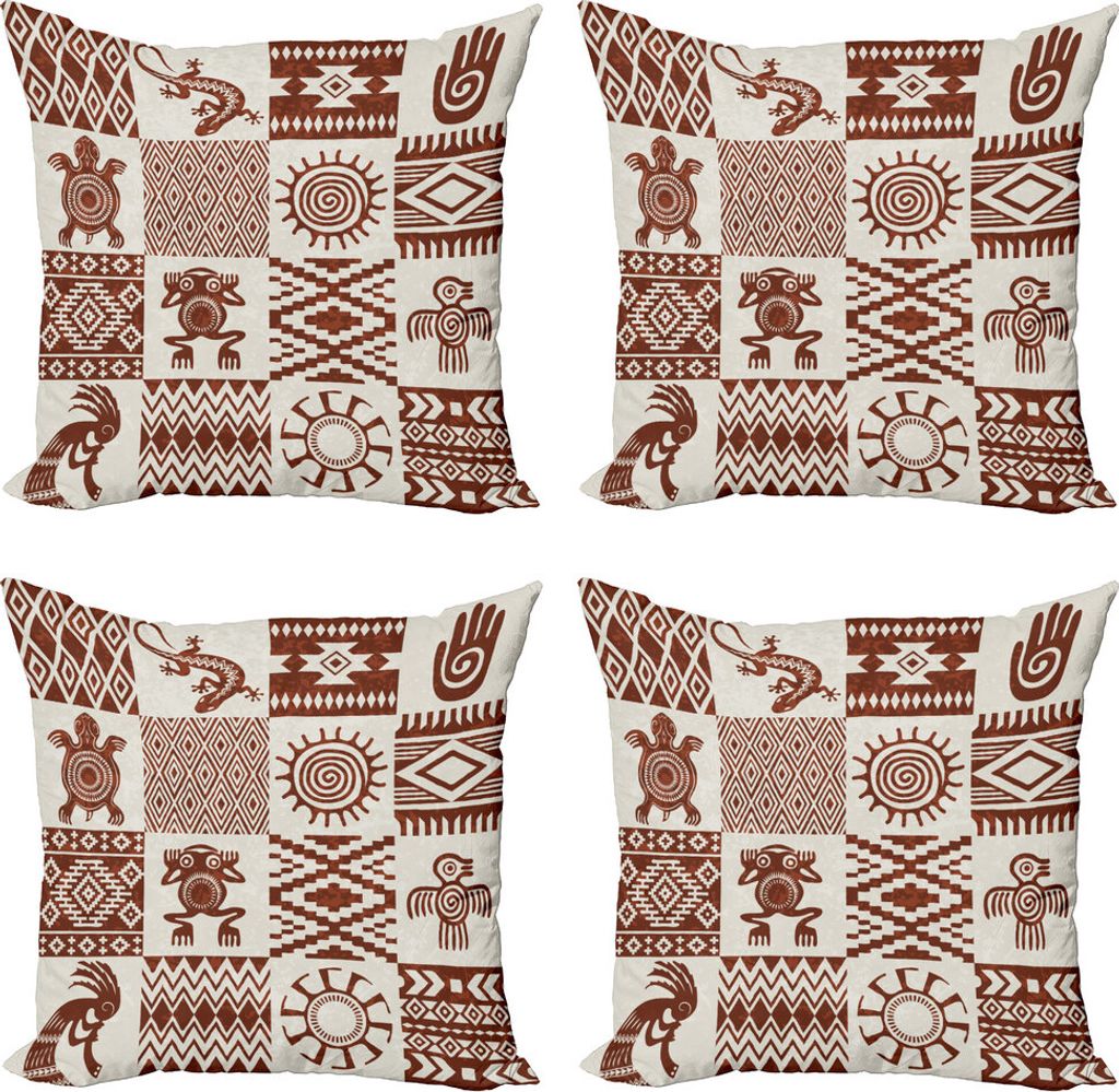 ABAKUHAUS südwestlich Kissenbezug Set (4 Stück), Grunge Mutter Tile, Moderner Doppelseitiger Digitaldruck, 40 cm x 40 cm, Redwood und Eggshell