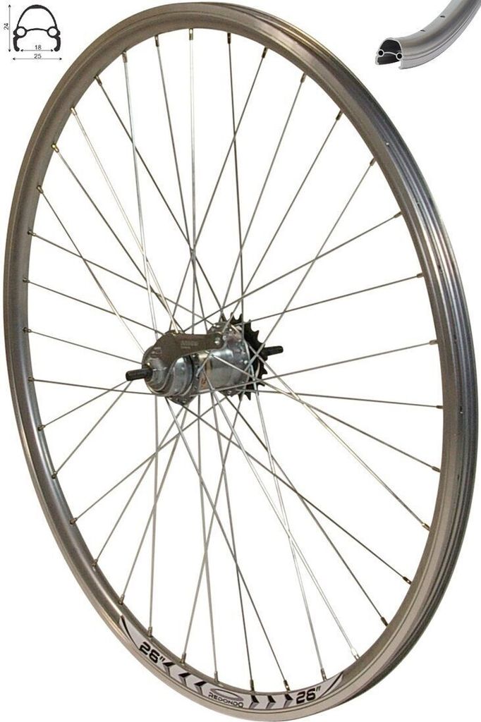 REDONDO 26 Zoll Laufrad Hinterrad Felge Silber Shimano Produktbild 