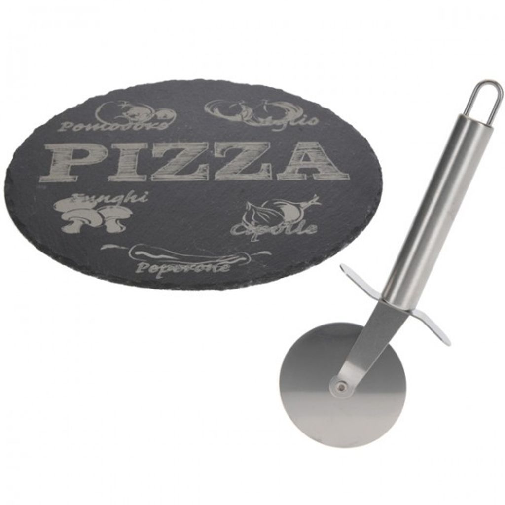 Pizza Set mit Schneider 2tlg. Ø30cm Pizza Stein Schiefer Platte Servierplatte
