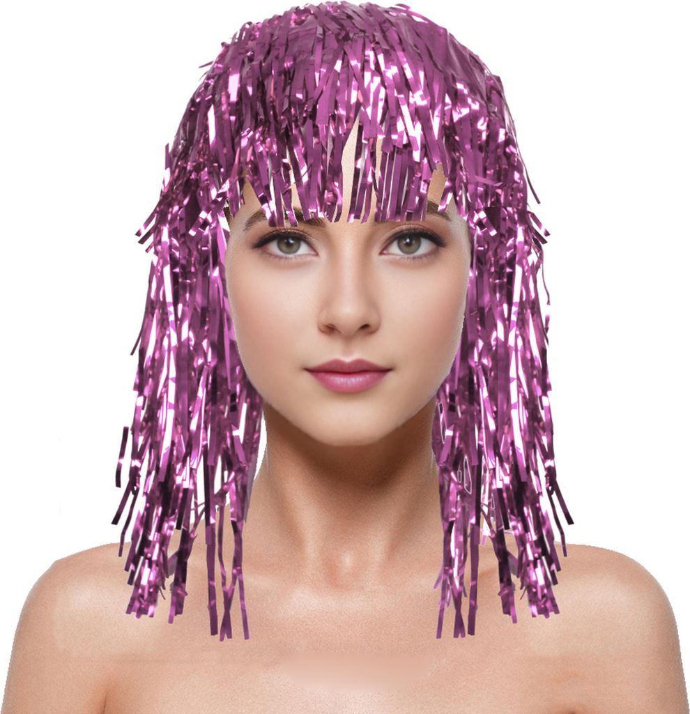Folien-Lametta-Perücken für Erwachsene, Kostümparty, glänzende Lametta-Perücke, metallischer Maskerade-Diskohut für Fotoautomaten-Requisiten,...