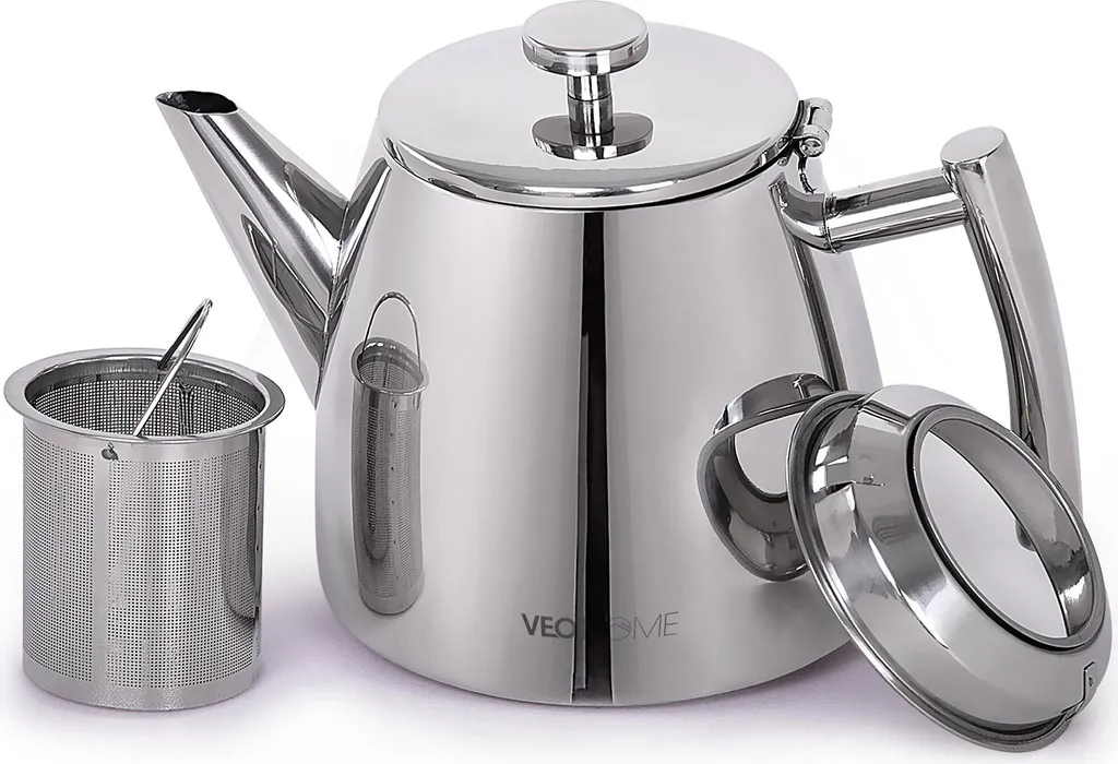 Teiera in acciaio inox da 0,5 litri - Con infusore per tè sfuso - L'isolamento a doppia parete mantiene il tè caldo più a lungo - Design durevole, antigraffio e chic per una cucina moderna ed elegante