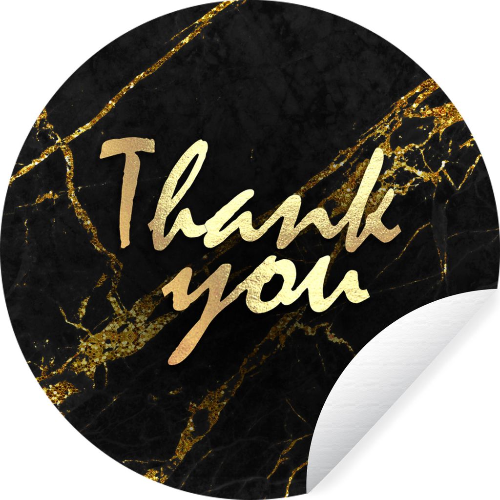 MuchoWow Runde Wandtattoo - Wandsticker Tapete Aufkleber Zitate - Dank - Gold - Marmor Ø 50 cm Selbstklebend und Repositionierbar - Wandaufklebe...