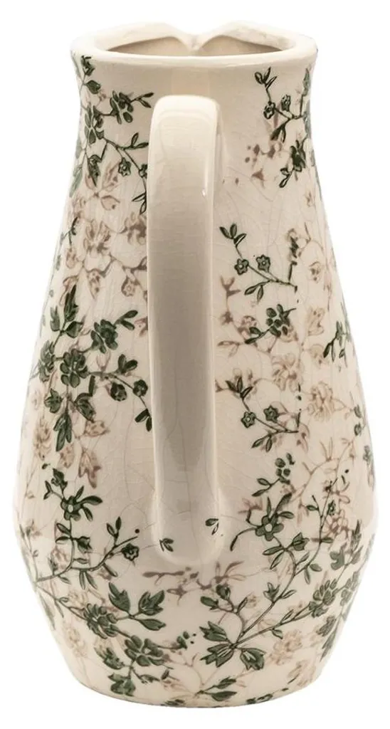 Cache-pot en Céramique Vert Beige à Motif Fleuri - Vase Déco 25 cm Haut - 4