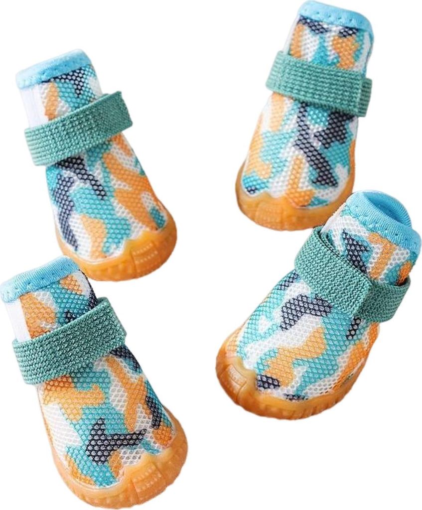 4 Stück Hundeschuhe Verschlussband Verstellbarer Anti-Rutsch-Haustierpfotenschutz Atmungsaktiv Bequemer Hundebedarf