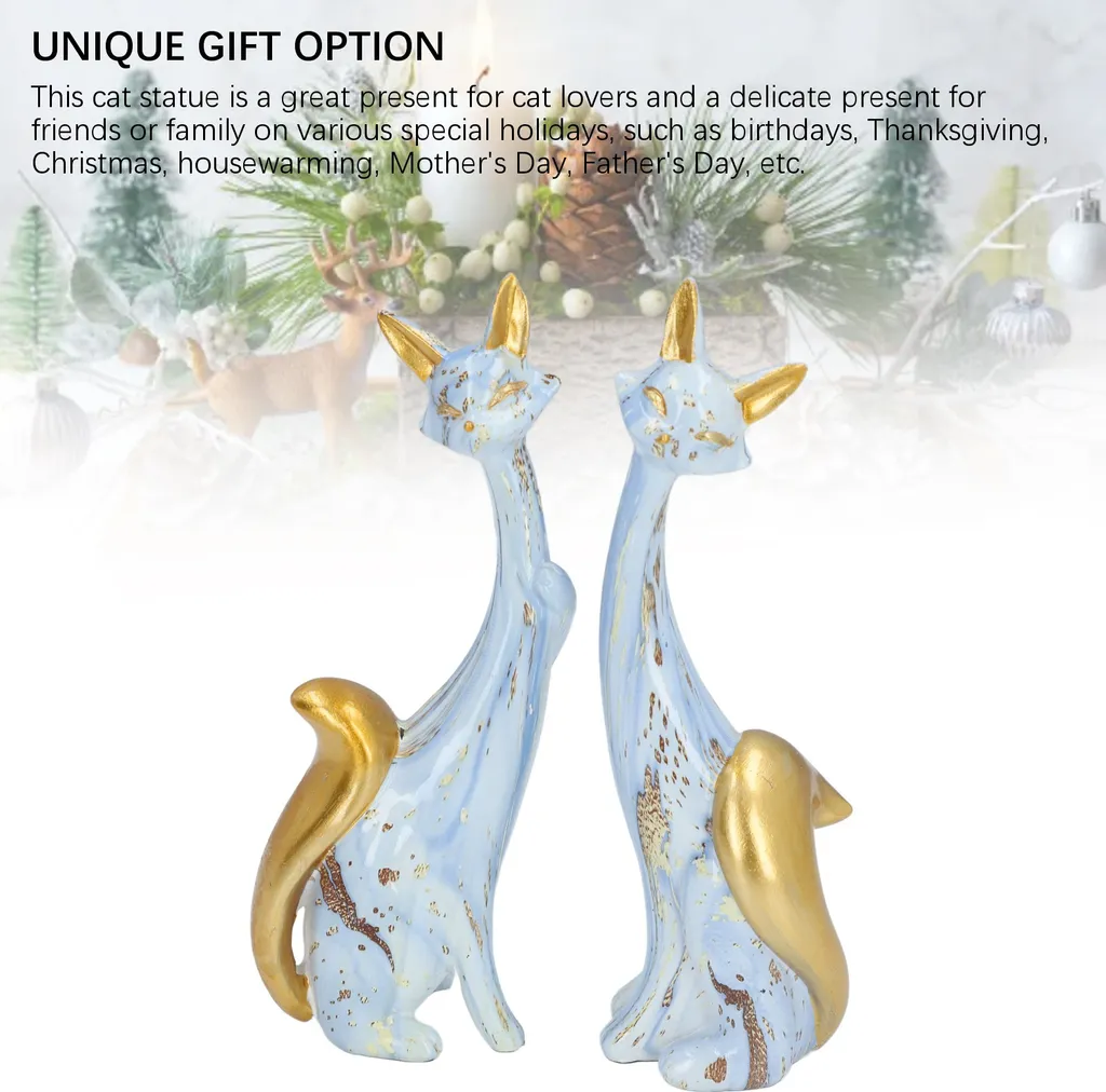 Duo Statuettes Chats Multicolores en Résine - Objets Déco Originaux