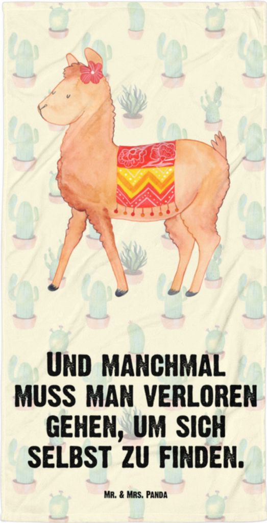 Mr. & Mrs. Panda Duschhandtuch Alpaka Stolz - Kaktus Grün - Geschenk, Frottee-Handtuch, Duschtuch, Handtuch, Strandtuch, Großes, Badehandtuch, Lama