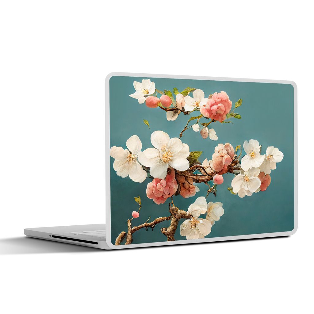 MuchoWow Laptop Aufkleber Sticker Cover Blumen - Blüte - Kirsche - Zweig - Weiß 30x22 cm - Laptop-Sticker