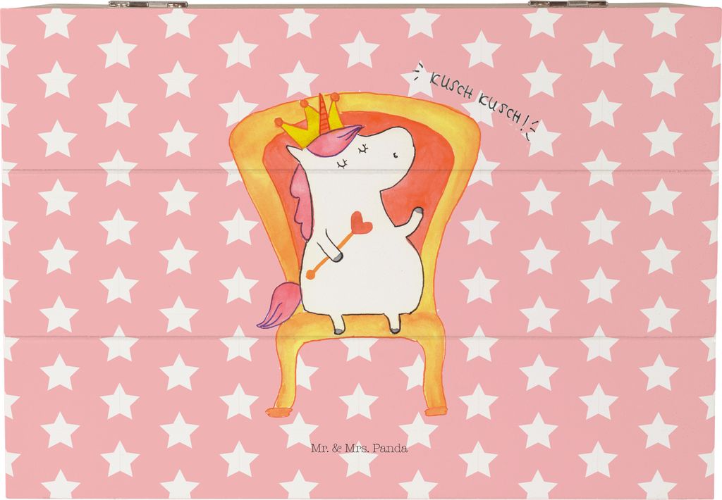 Mr. & Mrs. Panda Box Einhorn Prinzessin 22 x 15 cm - Rot Pastell - Geschenk, Holzbox, fotobox, Holzkiste mit Deckel, Monat, Geburtstag, Unicorn, Ki...