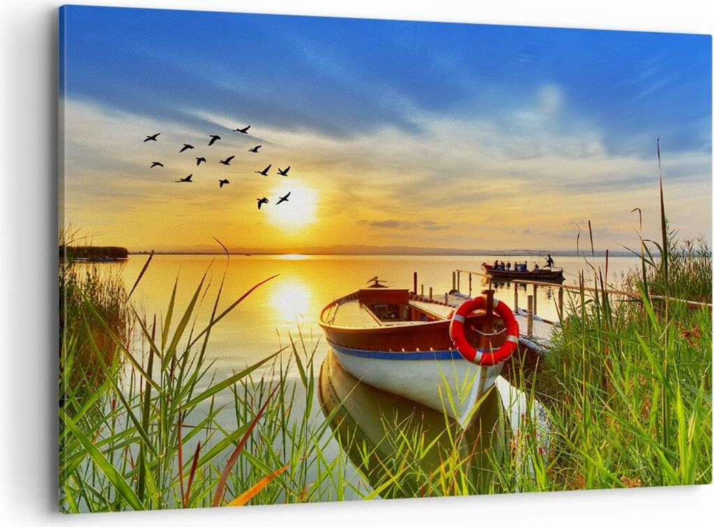 Bild auf Leinwand - Leinwandbild - Boot See Sonnenuntergang Produktbild 
