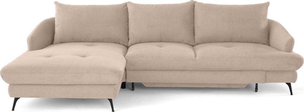 Lisa Design Ninon - links 4-Sitzer Schlaffunktion und Bettkasten aus strukturiertem Stoff , Beige