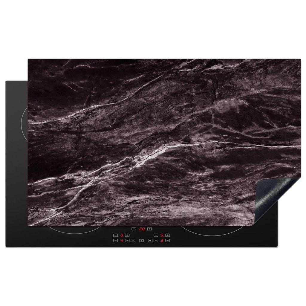 KitchenYeah Herdabdeckplatte Marmor - Steine - Schwarz - Weiß , 85x52cm, Küche Deko, Glaskeramikkochfeld Herdabdeckung, Abdeckplatte fùr Kochfeld