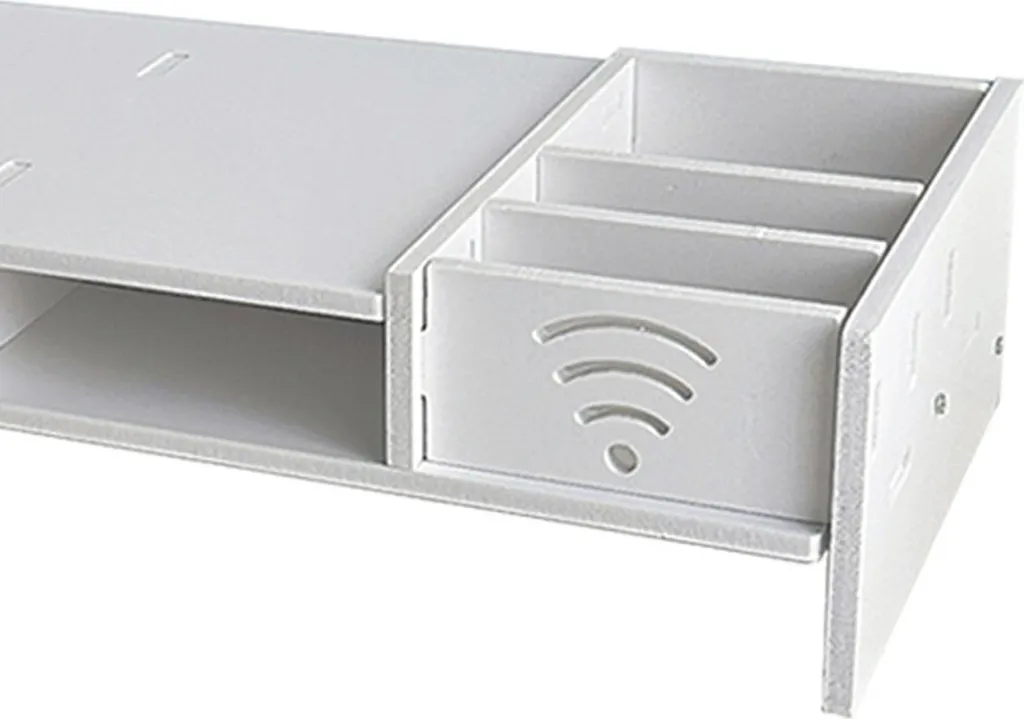 Support de bureau ergonomique pour moniteur avec étagère en bois - 5