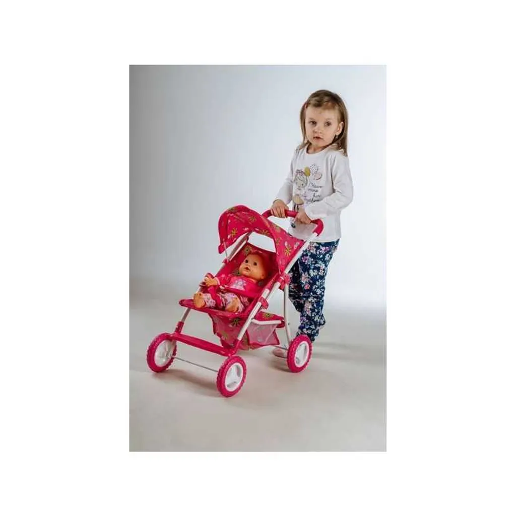 Poussette pour poupées avec canopy rétractable - Modèle Rose Pastel