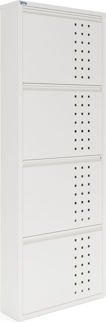 Dublin Schuhschrank Metall Schuhregal Schuhkipper Schuh Kipper Schuh Ablage Schrank 4-türig 50x136 cm mit Loch Muster Weiß