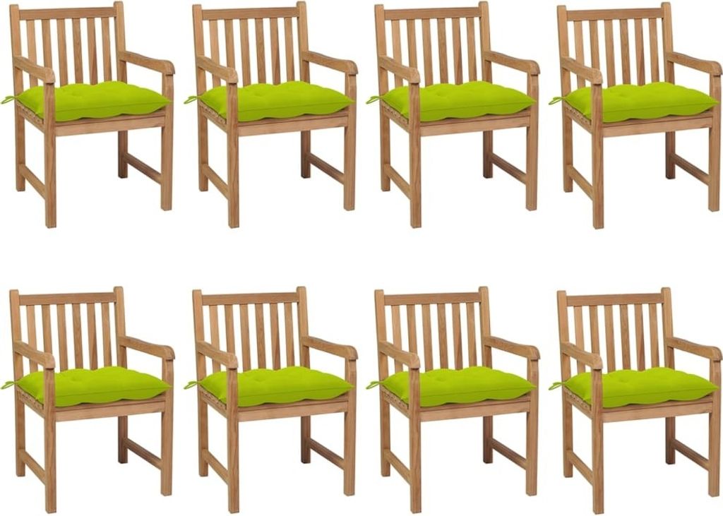 Gartenstühle 8 Stk. mit Hellgrünen Kissen Massivholz Teak Produktbild 