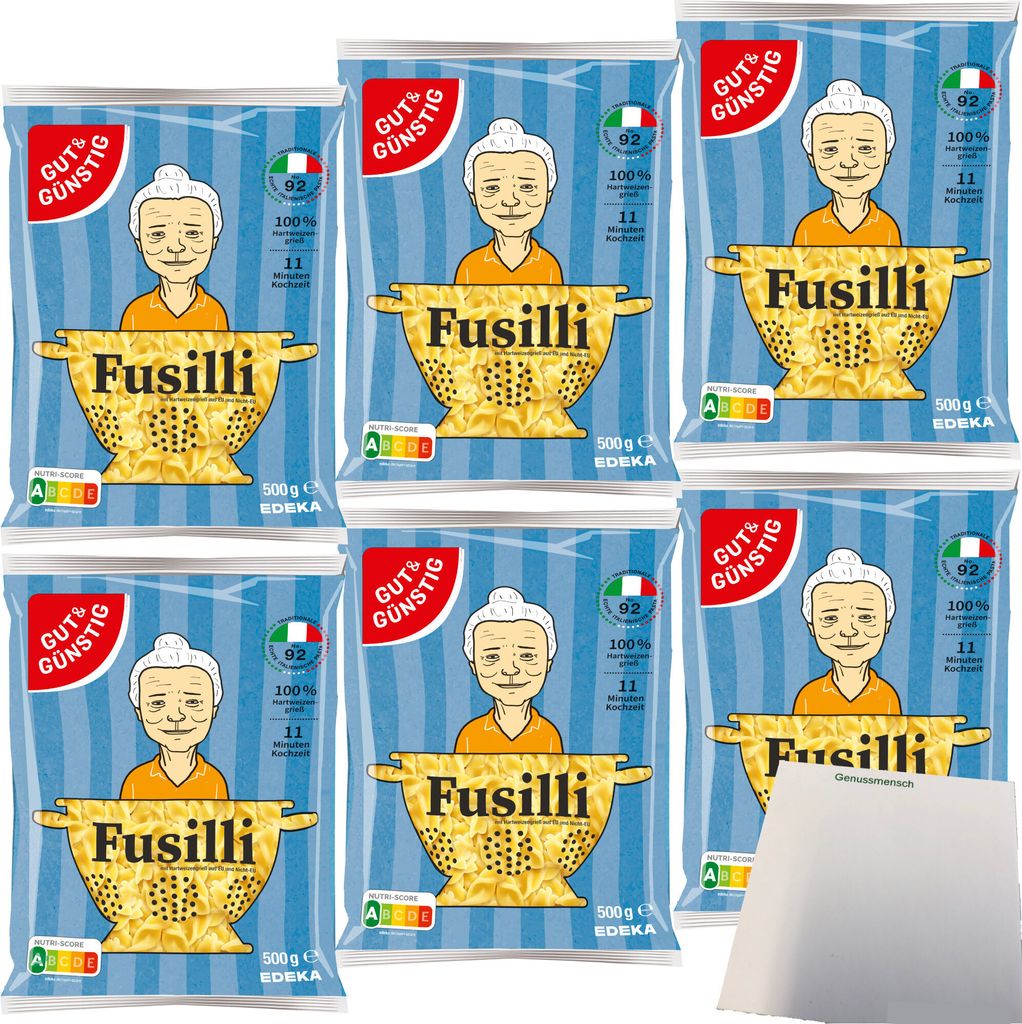 Gut & Günstig Nudeln Fusilli Pasta aus Italien 6er Pack Produktbild 