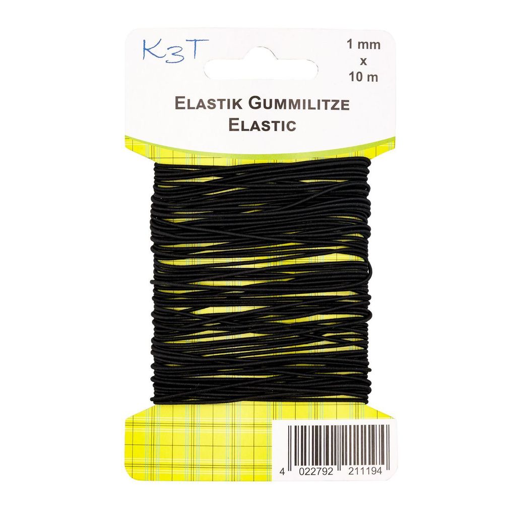TSI Elastik-Gummilitze, rund, schwarz, 1mm X 10m