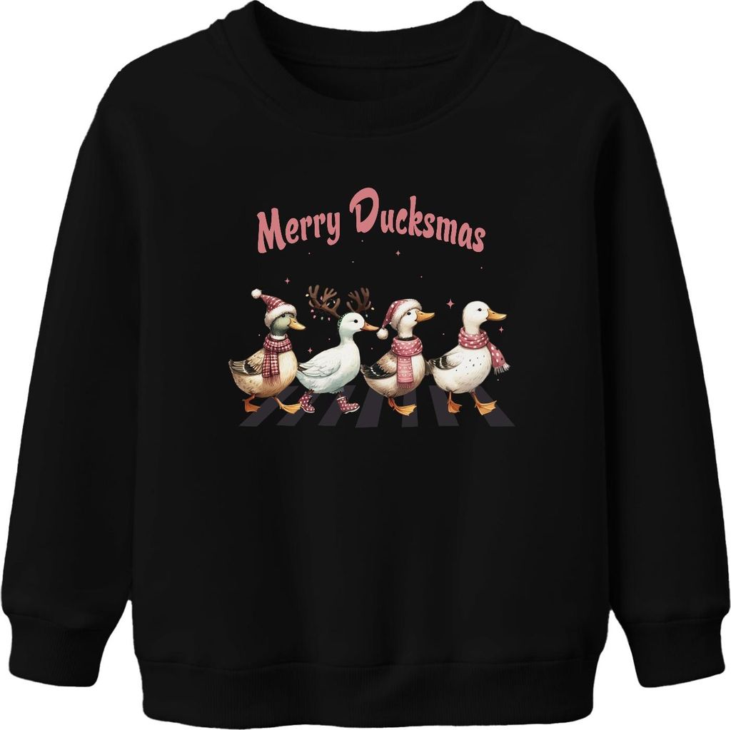 Merry Ducksmas Entenliebhaber Enten - Weihnachten Xmas Christmas Uni Kinder Pullover, Schwarz, 152