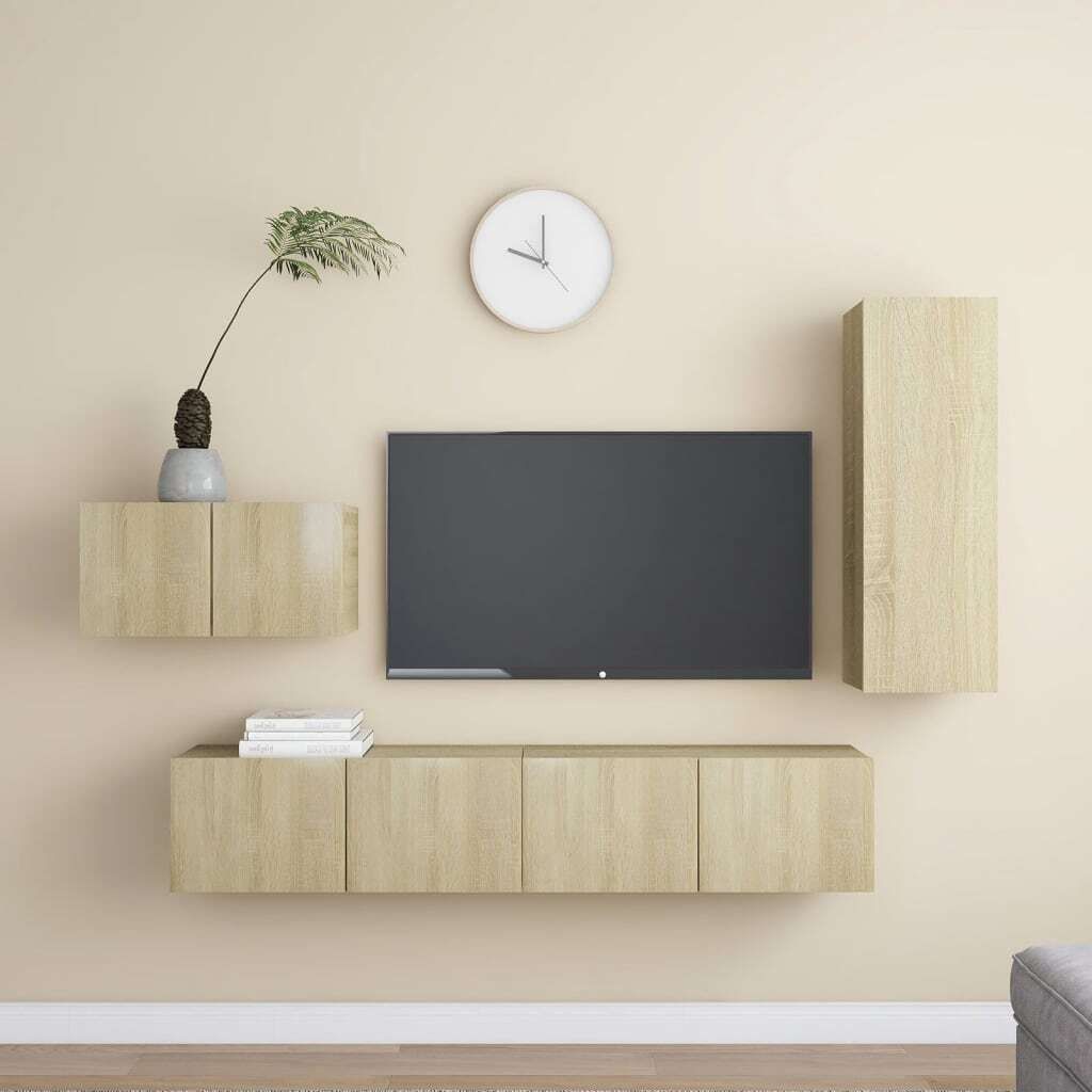 The Living Store 4-tlg. TV-Schrank-Set Sonoma-Eiche Holzwerkstoff