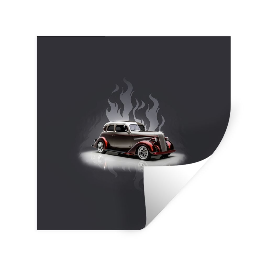 MuchoWow Wandtattoo Wandsticker Wandaufkleber Auto - Weiß - Flammen - Vintage 30x30 cm Selbstklebend und Repositionierbar - Repositionierbar - W...