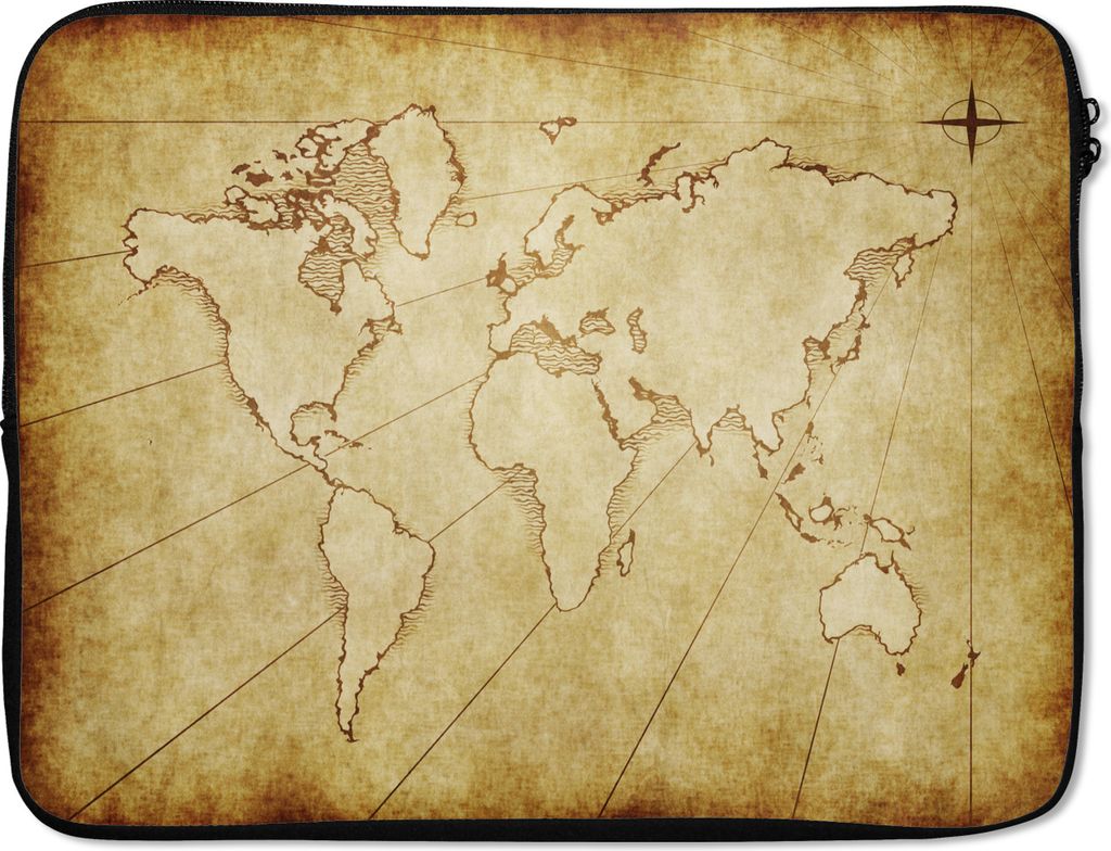 MuchoWow Laptop Hülle 17 Zoll Laptoptasche Weltkarte - Vintage - Braun - Zipper - Schutzabdeckung