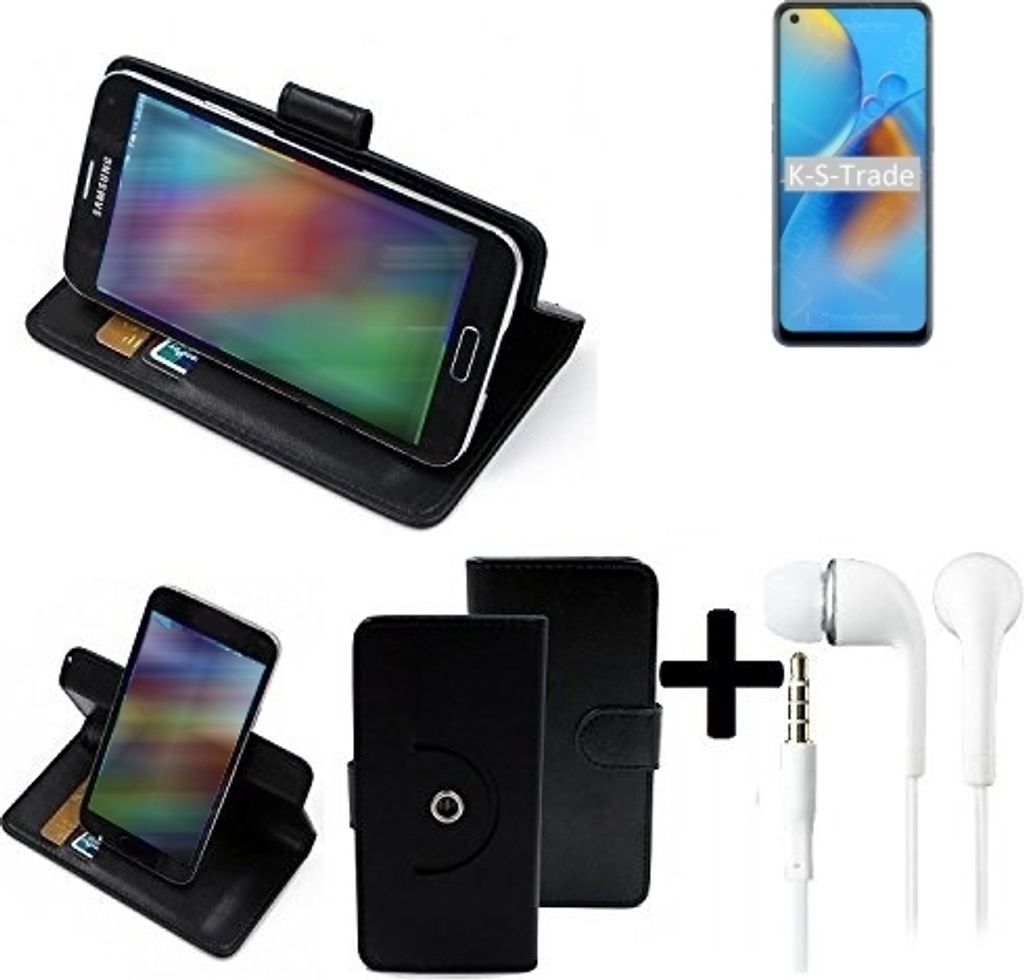 K-S-Trade Handy Hülle Schutz Hülle + Kopfhörer kompatibel mit Oppo A74 4G Handyhülle Flipcase Smartphone Cover Handy Schutz Tasche Walletcase