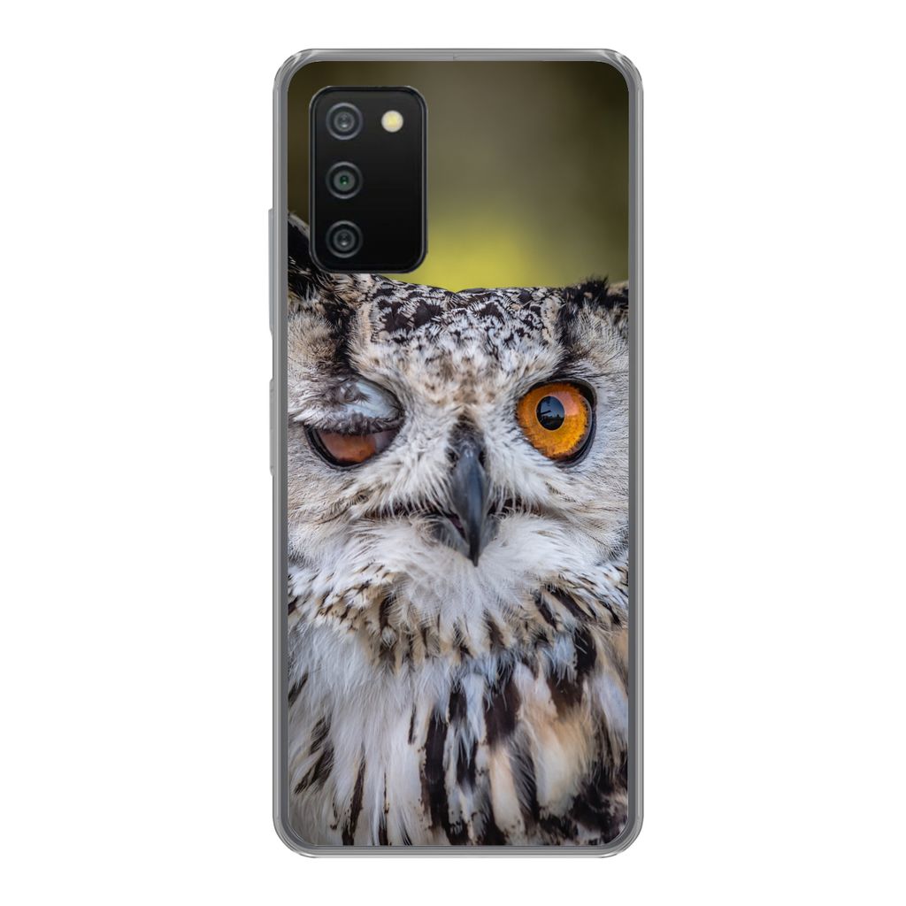 MuchoWow Handyhülle Schutzhülle Hülle für Samsung Galaxy A03s Eule - Auge - Orange Silikon Softcase Handy Hülle - Schutz