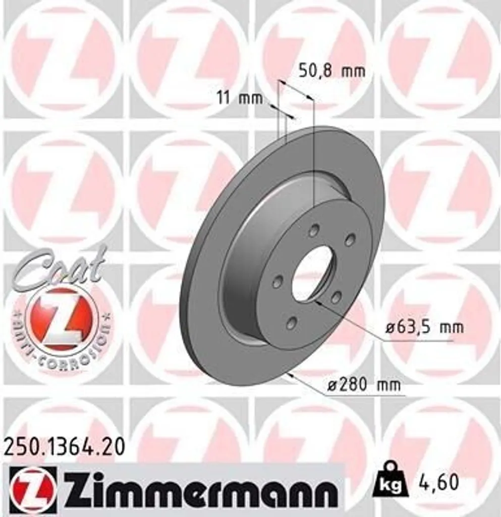 Disque de frein ZIMMERMANN 250.1364.20 pour Ford C-Max et Kuga II