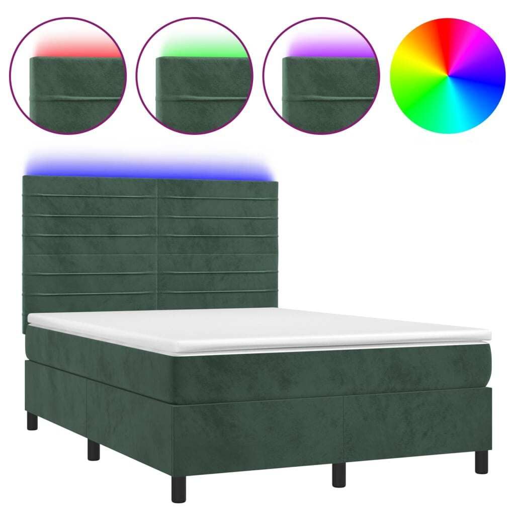 "WINTER SALE"Boxspringbett Modernes/Doppelbett - Polsterbett Erwachsene/r /Kind - mit Matratze & LED Dunkelgrün 140x200cm Samt - Klassische Betten...