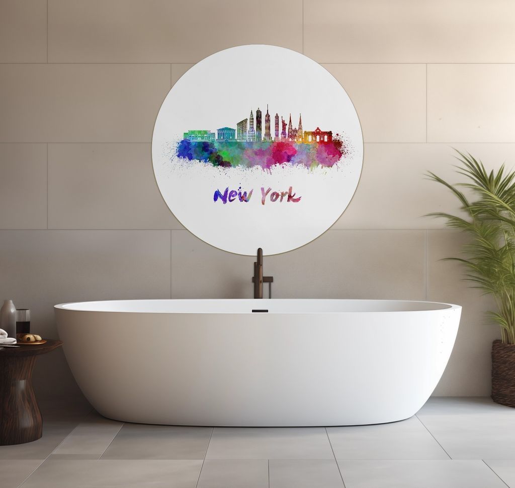 Wallario wasserfestes Poster selbstklebend 90 x 90 cm, Städte als Aquarell - Skyline von New York, Badezimmerposter Spritzschutz mit Hochglanzober...